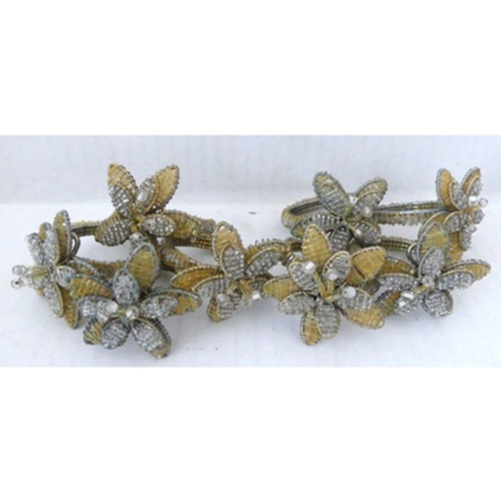 Set of 8 Beaded Flower Napkin Rings Bead Wire Wrapped Holiday Party Table Decor